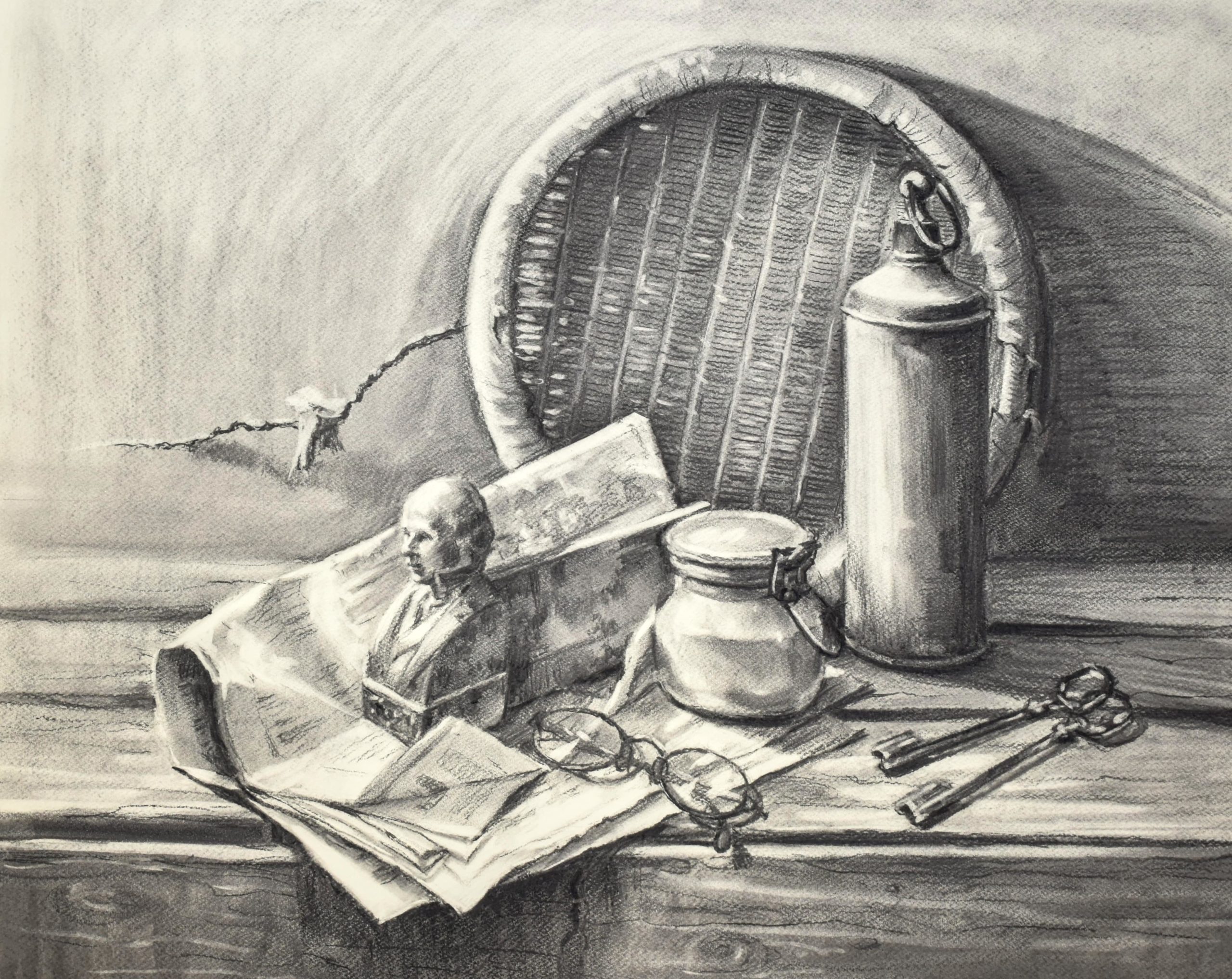 "Old time", 80x60cm Fusain sur papier